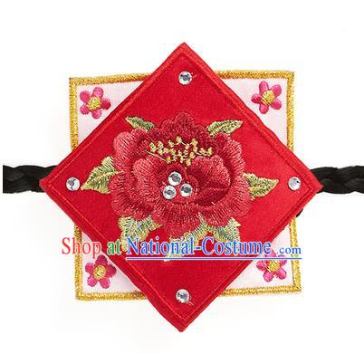 Traditional Korean Hair Accessories Embroidered Red Hair Clasp, Asian Korean Fashion Wedding Headband for Kids