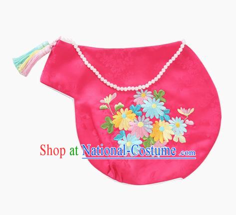 Traditional Korean Hair Accessories Embroidered Hat, Asian Korean Fashion Baby Princess Pink Hats for Kids