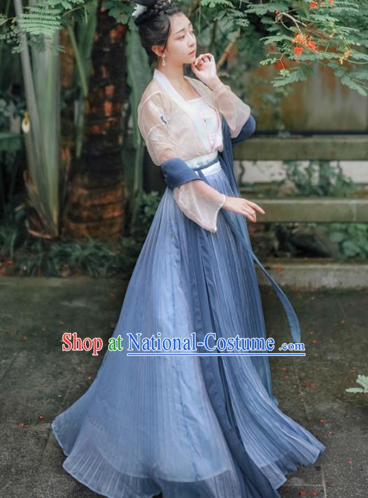 Asian China Tang Dynasty Palace Lady Costume Complete Set, Traditional Ancient Chinese Imperial Concubine Hanfu Embroidered Clothing for Women