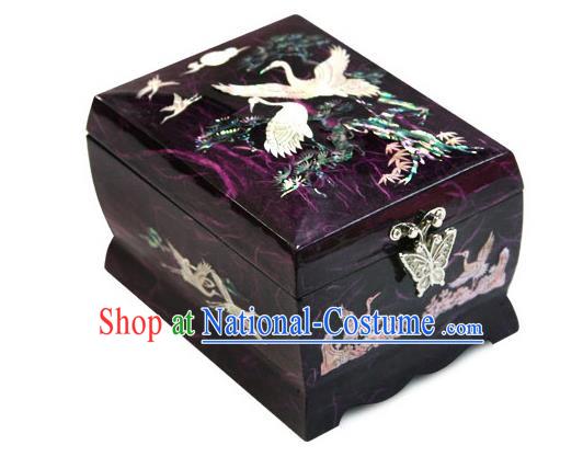 Traditional Korean Craft Hand Embroidery Cosmetic Container Purple Shell Dowry Box, Asian Korean Wedding Jewellery Case for Women