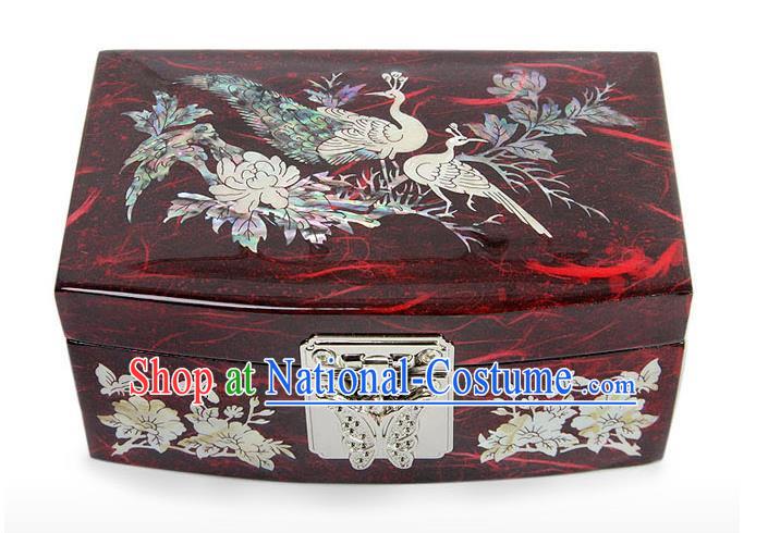 Traditional Korean Craft Hand Embroidery Cosmetic Container Red Shell Dowry Box, Asian Korean Wedding Jewellery Case for Women