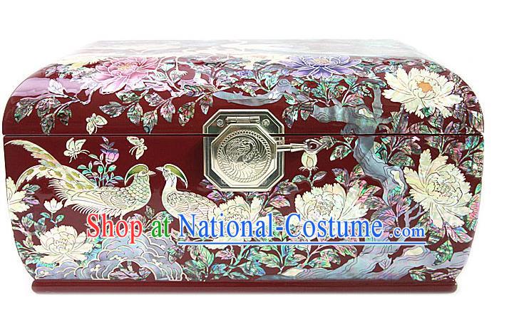 Traditional Korean Craft Handmade Red Shell Cosmetic Container, Asian Korean Wedding Jewellery Box for Women