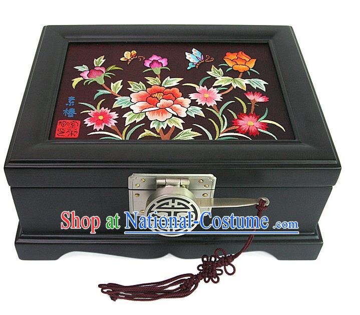 Traditional Korean Craft Handmade Embroidery Cosmetic Container, Asian Korean Wedding Jewellery Box for Women