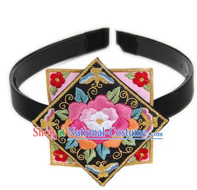 Traditional Korean Hair Accessories Square Embroidered Flowers Hair Clasp, Asian Korean Fashion Headwear Headband for Kids