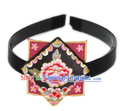 Traditional Korean Hair Accessories Square Embroidered Flowers Black Hair Clasp, Asian Korean Fashion Headwear Headband for Kids