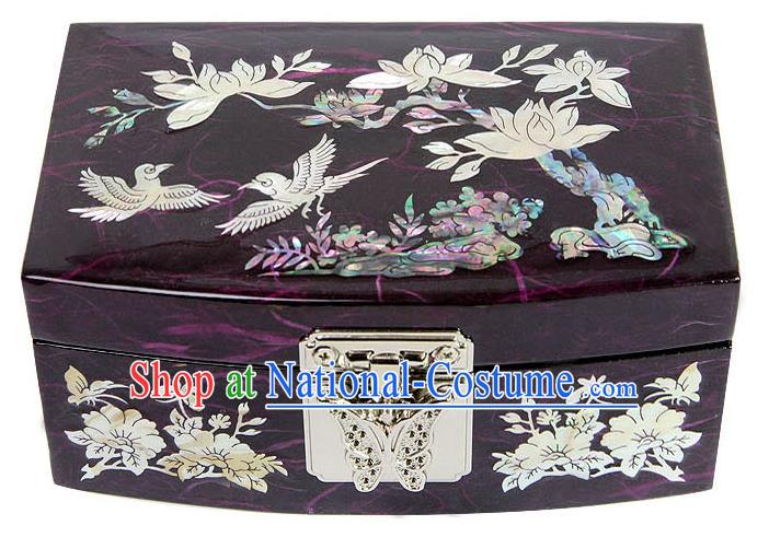 Traditional Korean Craft Handmade Printing Purple Shell Cosmetic Container, Asian Korean Wedding Jewellery Box for Women