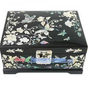 Traditional Korean Craft Handmade Printing Butterfly Shell Cosmetic Container, Asian Korean Wedding Jewellery Box for Women