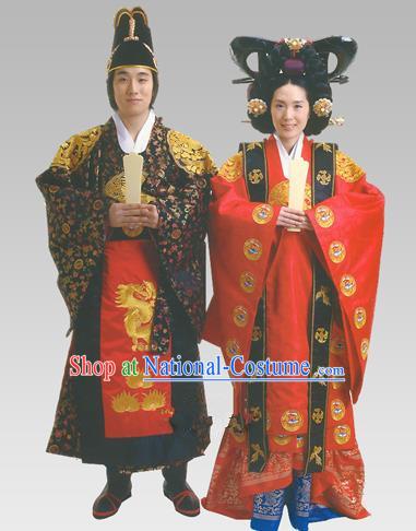 Traditional Korean Handmade Formal Occasions Palace Wedding Costume Complete Set, Asian Korean Apparel Bride and Bridegroom Hanbok Clothing