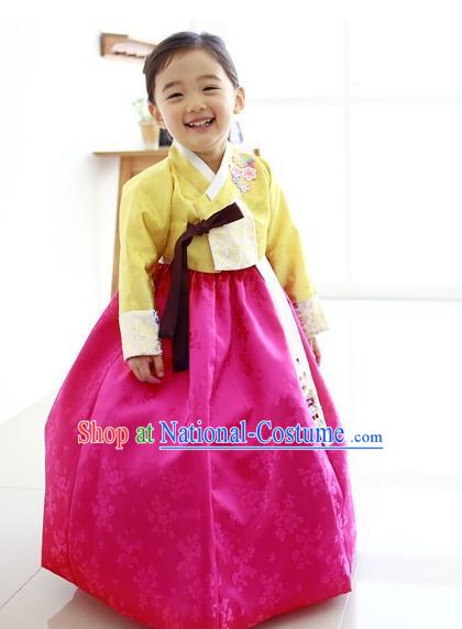 Traditional Korean Handmade Embroidered Formal Occasions Rosy Dress Costume, Asian Korean Apparel Hanbok Clothing for Girls