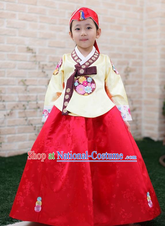 Traditional Korean Handmade Formal Occasions Embroidered Girls Wedding Costume, Asian Korean Apparel Palace Hanbok Red Dress Clothing for Kids