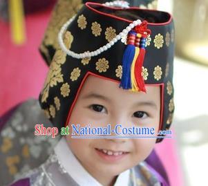 Traditional Korean Hair Accessories Embroidered Gilding Hats, Asian Korean Fashion Children Wedding Headwear for Girls