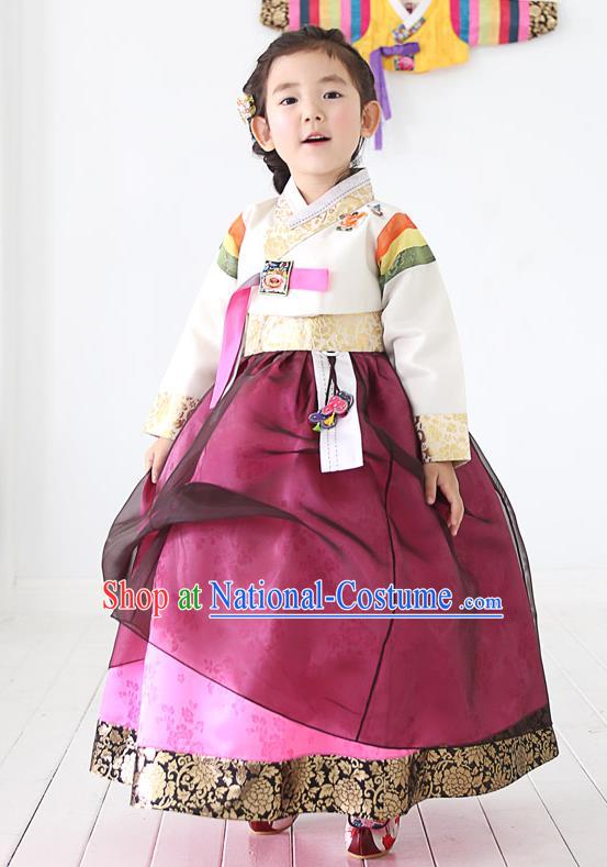 Traditional Korean Handmade Embroidered Formal Occasions Costume, Asian Korean Apparel Hanbok Purple Dress Clothing for Girls