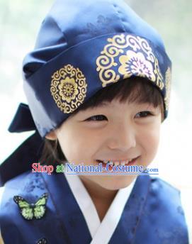 Traditional Korean Hair Accessories Palace Prince Blue Hats, Asian Korean Fashion Children Wedding Headwear for Boys