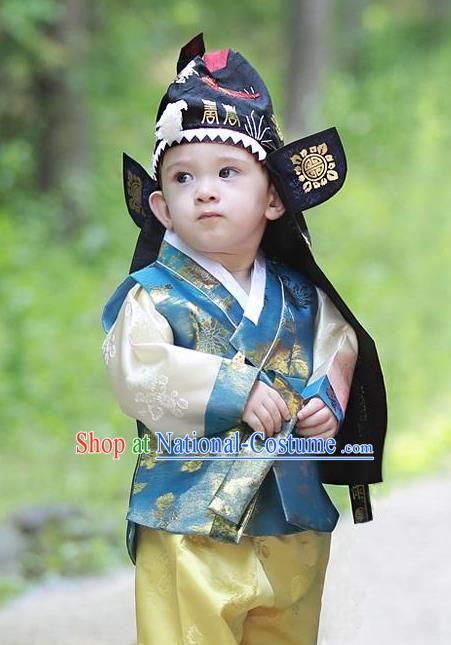 Traditional Korean Hair Accessories Embroidered Hats, Asian Korean Fashion National Boys Headwear for Kids