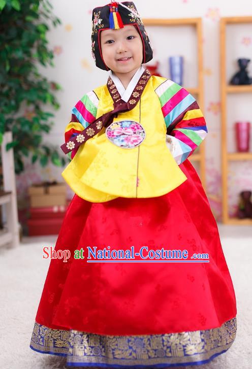 Traditional Korean Handmade Formal Occasions Embroidered Palace Princess Hanbok Red Dress Clothing for Girls