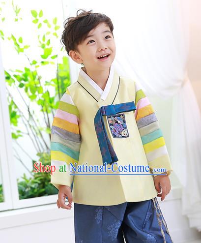 Traditional Korean Handmade Formal Occasions Embroidered Baby Prince Yellow Hanbok Clothing