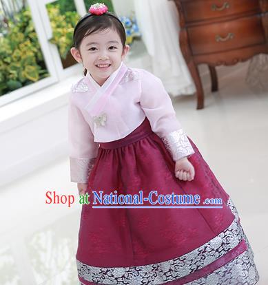 Traditional Korean Handmade Formal Occasions Embroidered Baby Princess Hanbok Wine Red Dress Clothing for Girls