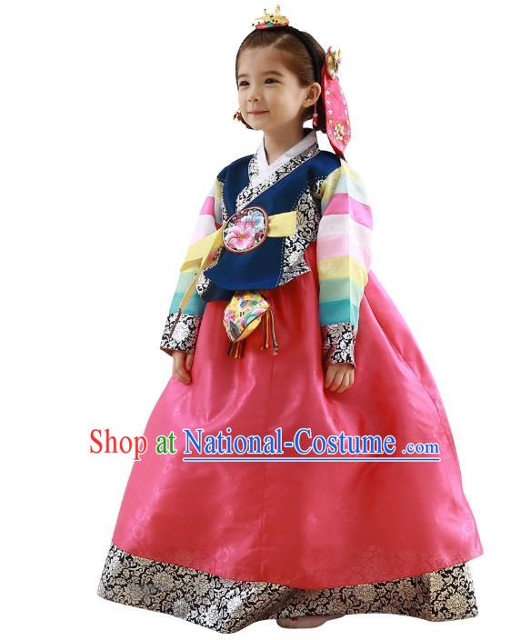 Traditional Korean Handmade Formal Occasions Embroidered Palace Princess Hanbok Pink Dress Clothing for Girls