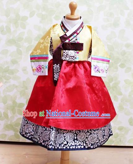 Traditional Korean Handmade Embroidered Formal Occasions Costume, Asian Korean Apparel Hanbok Red Dress Clothing for Girls