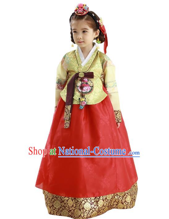 Traditional Korean Handmade Formal Occasions Embroidered Palace Princess Hanbok Red Dress Clothing for Girls