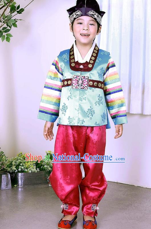 Traditional Korean Handmade Formal Occasions Green Costume and Hats, Asian Korean Apparel Hanbok Clothing for Boys