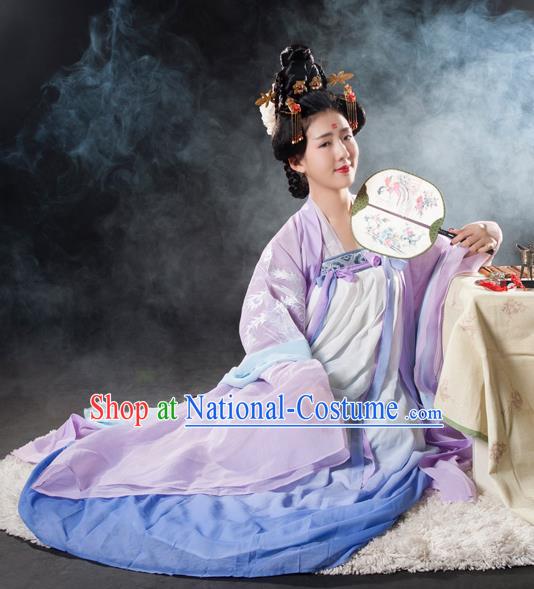 Asian China Tang Dynasty Palace Lady Embroidered Costume, Traditional Ancient Chinese Imperial Concubine Hanfu Clothing for Women