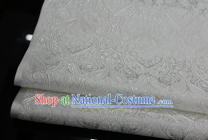 Chinese Traditional Royal Palace Pattern Mongolian Robe White Brocade Cheongsam Fabric, Chinese Ancient Costume Drapery Hanfu Tang Suit Material