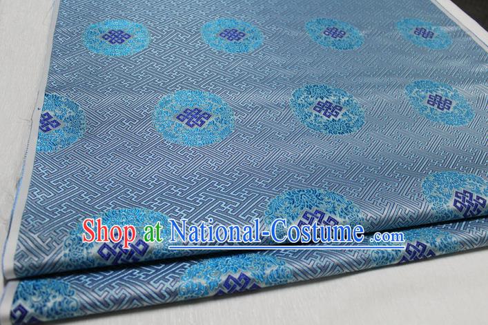 Chinese Traditional Royal Palace Pattern Mongolian Robe Light Blue Tapestry Cheongsam Fabric, Chinese Ancient Costume Satin Hanfu Tang Suit Material