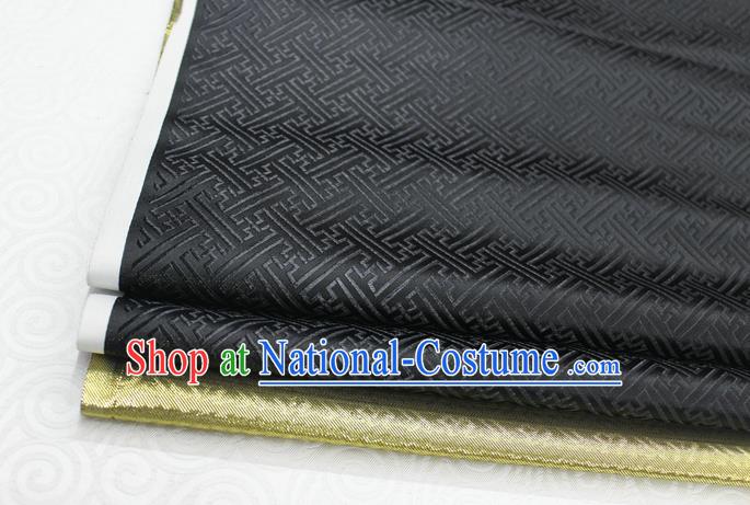 Chinese Traditional Royal Palace Pattern Mongolian Robe Black Brocade Fabric, Chinese Ancient Costume Satin Hanfu Tang Suit Material