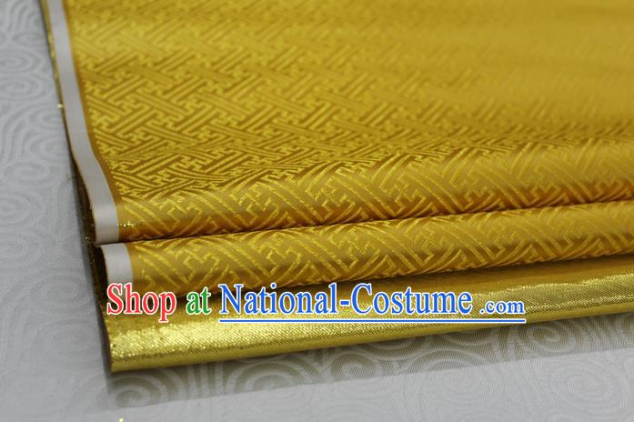 Chinese Traditional Royal Palace Pattern Mongolian Robe Golden Brocade Fabric, Chinese Ancient Costume Satin Hanfu Tang Suit Material