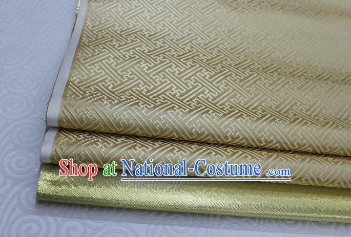 Chinese Traditional Royal Palace Pattern Mongolian Robe Light Golden Brocade Fabric, Chinese Ancient Costume Satin Hanfu Tang Suit Material