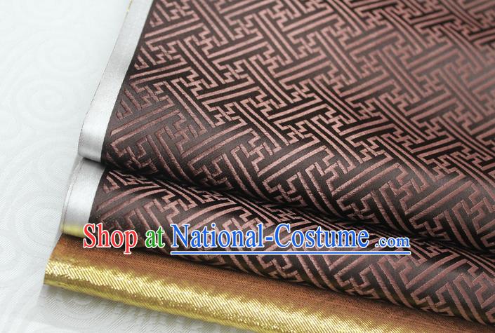 Chinese Traditional Royal Palace Pattern Mongolian Robe Brown Brocade Fabric, Chinese Ancient Costume Satin Hanfu Tang Suit Material