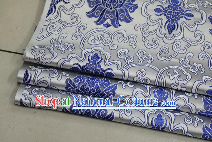 Chinese Traditional Royal Palace Rich Flowers Pattern White Brocade Cheongsam Fabric, Chinese Ancient Costume Satin Hanfu Tang Suit Material