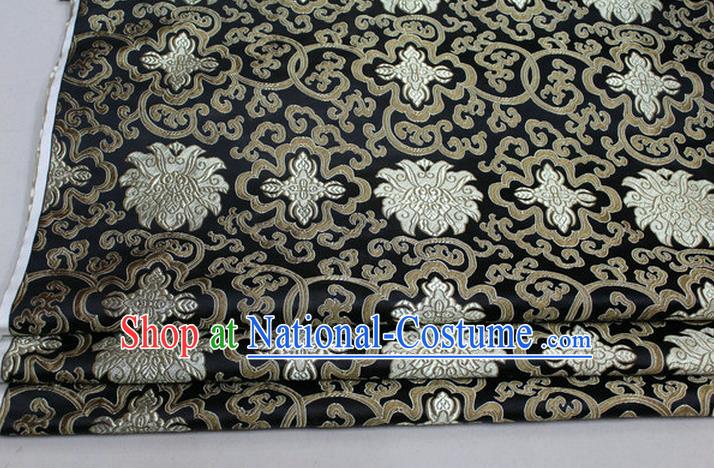 Chinese Traditional Royal Palace Rich Flowers Pattern Black Brocade Cheongsam Fabric, Chinese Ancient Costume Satin Hanfu Tang Suit Material