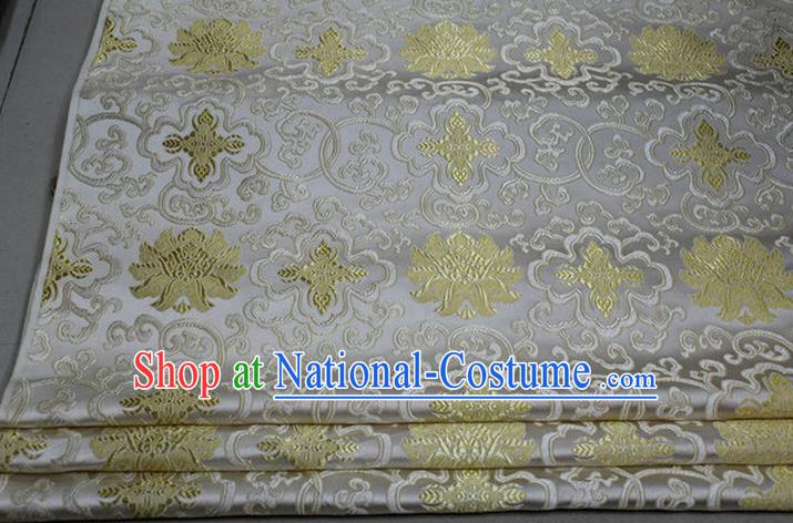 Chinese Traditional Royal Palace Golden Rich Flowers Pattern White Brocade Cheongsam Fabric, Chinese Ancient Costume Satin Hanfu Tang Suit Material