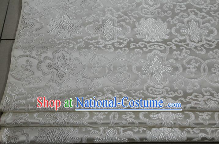 Chinese Traditional Royal Palace Rich Flowers Pattern White Brocade Cheongsam Fabric, Chinese Ancient Costume Satin Hanfu Tang Suit Material