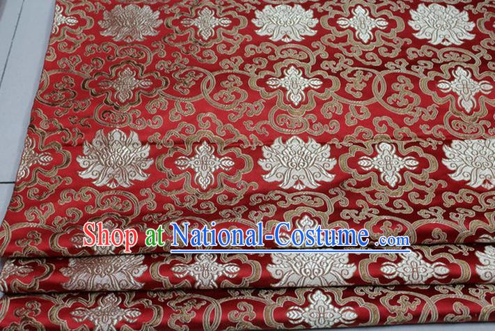 Chinese Traditional Royal Palace Golden Rich Flowers Pattern Red Brocade Cheongsam Fabric, Chinese Ancient Costume Satin Hanfu Tang Suit Material