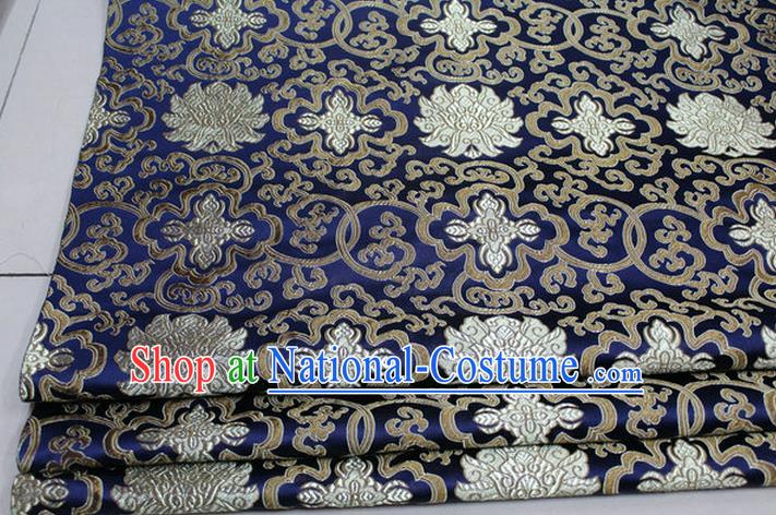 Chinese Traditional Royal Palace Rich Flowers Pattern Royalblue Brocade Cheongsam Fabric, Chinese Ancient Costume Satin Hanfu Tang Suit Material