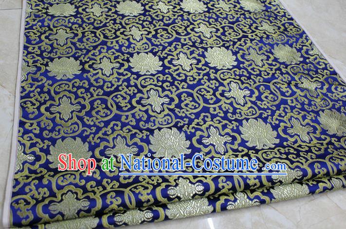 Chinese Traditional Royal Palace Golden Rich Flowers Pattern Royalblue Brocade Cheongsam Fabric, Chinese Ancient Costume Satin Hanfu Tang Suit Material