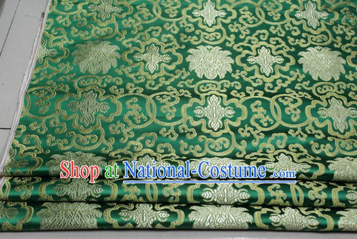 Chinese Traditional Royal Palace Rich Flowers Pattern Green Brocade Cheongsam Fabric, Chinese Ancient Costume Satin Hanfu Tang Suit Material