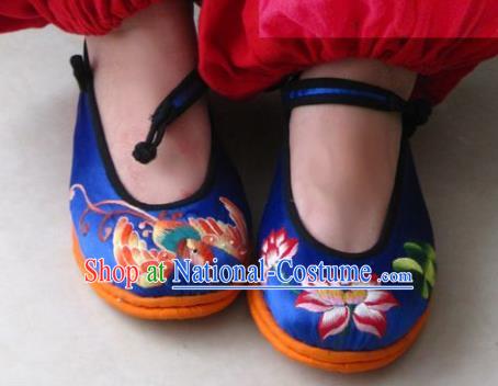 Traditional Chinese Ancient Princess Shoes Blue Cloth Embroidered Shoes, China Handmade Embroidery Lotus Hanfu Shoes for Women