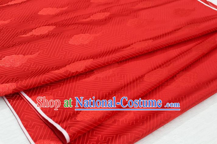 Chinese Traditional Royal Palace Cloud Pattern Red Brocade Mongolian Robe Fabric, Chinese Ancient Costume Satin Hanfu Tang Suit Material