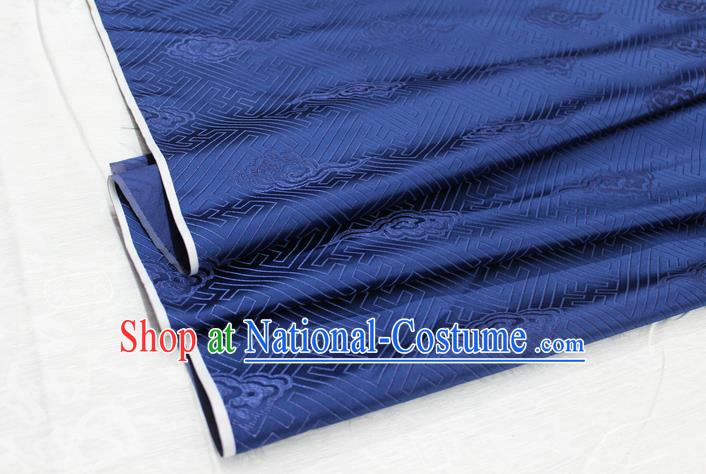 Chinese Traditional Royal Palace Cloud Pattern Navy Brocade Mongolian Robe Fabric, Chinese Ancient Costume Satin Hanfu Tang Suit Material