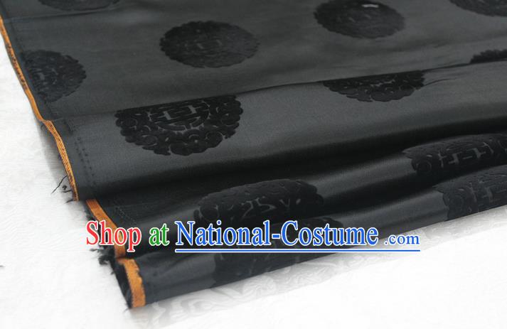 Chinese Traditional Royal Palace Longevity Pattern Black Brocade Mongolian Robe Fabric, Chinese Ancient Costume Satin Hanfu Tang Suit Material