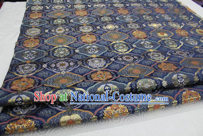 Chinese Traditional Royal Palace Pattern Blue Brocade Mongolian Robe Tibetan Robe Fabric, Chinese Ancient Costume Satin Hanfu Kimono Material