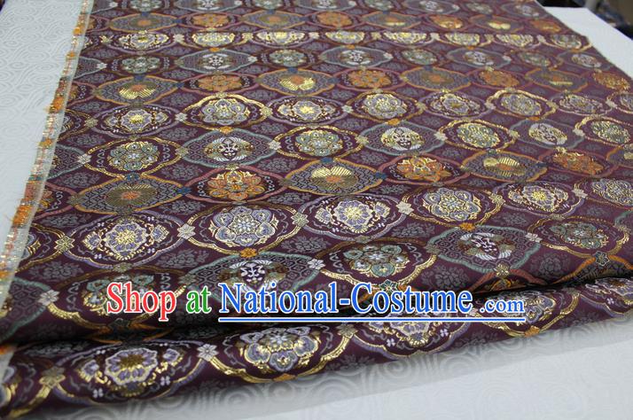 Chinese Traditional Royal Palace Pattern Purple Brocade Mongolian Robe Tibetan Robe Fabric, Chinese Ancient Costume Satin Hanfu Kimono Material