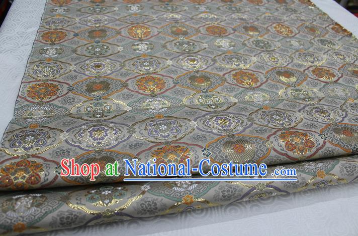 Chinese Traditional Royal Palace Pattern Raw White Brocade Mongolian Robe Tibetan Robe Fabric, Chinese Ancient Costume Satin Hanfu Kimono Material