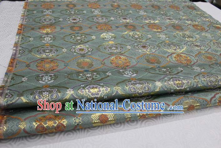 Chinese Traditional Royal Palace Pattern Light Green Brocade Mongolian Robe Tibetan Robe Fabric, Chinese Ancient Costume Satin Hanfu Kimono Material