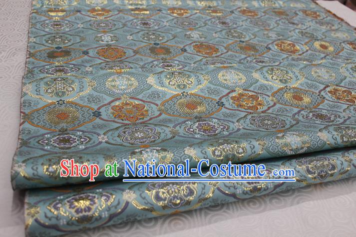 Chinese Traditional Royal Palace Pattern Light Blue Brocade Mongolian Robe Tibetan Robe Fabric, Chinese Ancient Costume Satin Hanfu Kimono Material