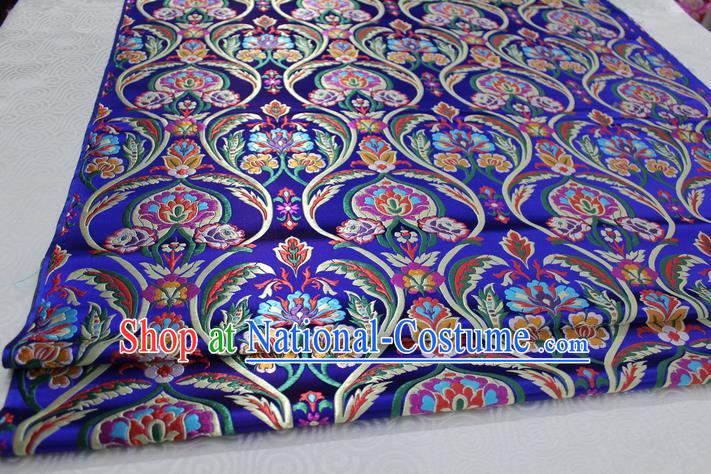 Chinese Traditional Royal Palace Flowers Pattern Royalblue Nanjing Brocade Mongolian Robe Fabric, Chinese Ancient Costume Satin Hanfu Tang Suit Material